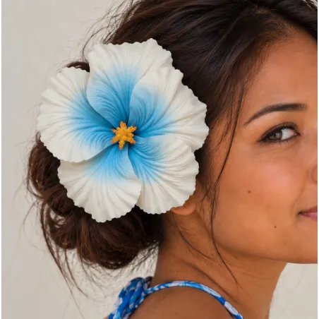 Fleur Hawaïenne Blanche et Bleue 16 cm | Fleur Cheveux