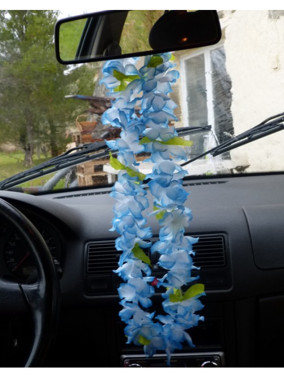 Colliers de fleurs bleu luxe avec petites feuilles par 10
