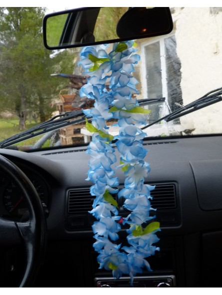 Colliers de fleurs bleu luxe avec petites feuilles par 10