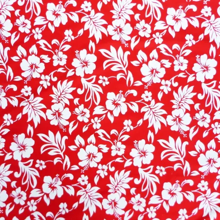 coupon de 2.5  m de TISSU best seller rouge hibiscus blanc