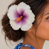 Fleur hibiscus blanche et violette 16 cm sur tige métal