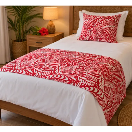Tissu polynésien rouge et blanc – Motifs tropicaux Tatouage Polynésien
