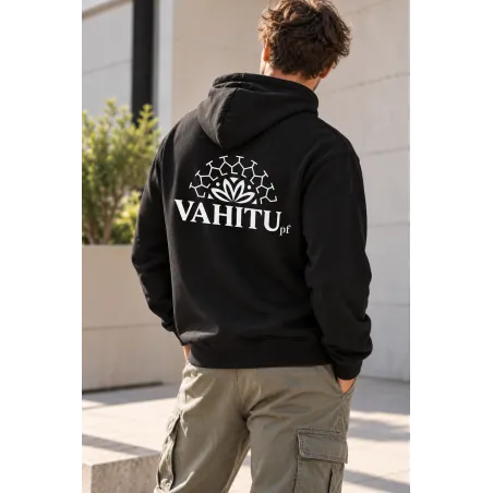 Sweat-shirt noir à capuche VAHITU – Motifs marquisiens - tortue tiaré