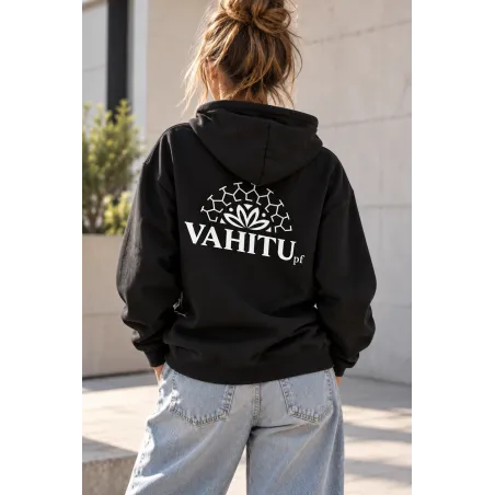 Sweat-shirt noir à capuche VAHITU – Motifs marquisiens - tortue tiaré