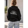 Sweat-shirt noir à capuche VAHITU – Motifs marquisiens - tortue tiaré