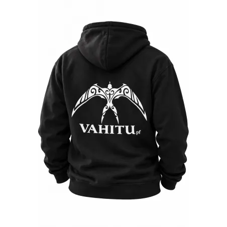 Sweat-shirt noir à capuche VAHITU – Motifs marquisiens - oiseau