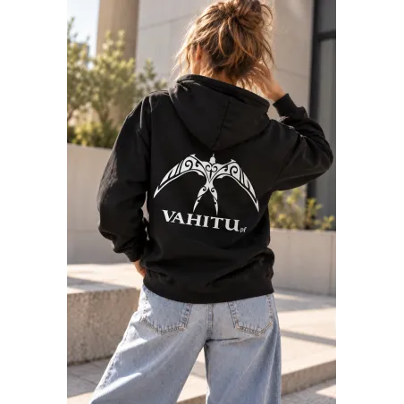 Sweat-shirt noir à capuche VAHITU – Motifs marquisiens - oiseau