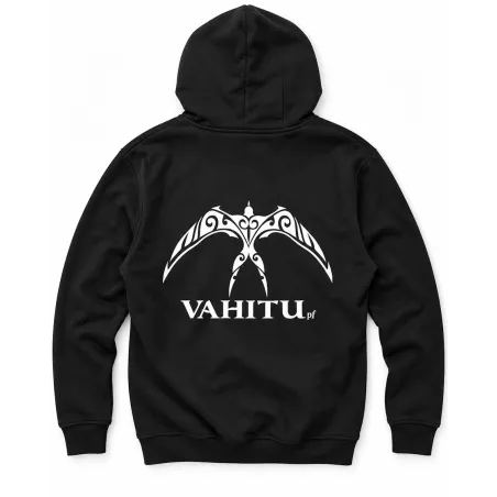 Sweat-shirt noir à capuche VAHITU – Motifs marquisiens - oiseau