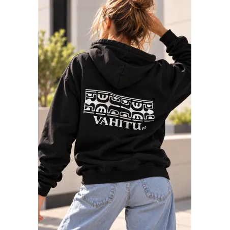 Sweat-shirt noir VAHITU – Tatouage polynésien lézards