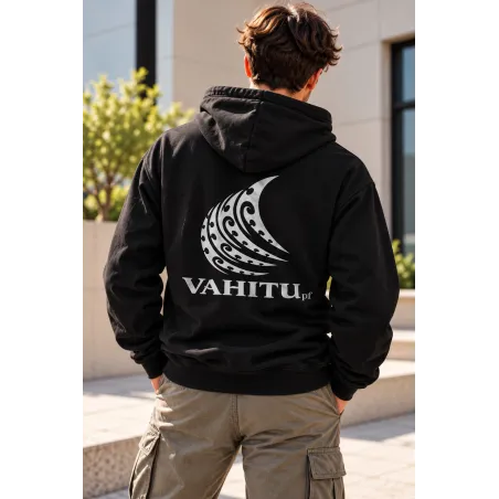 Sweat-shirt noir VAHITU – Motif vague polynésienne