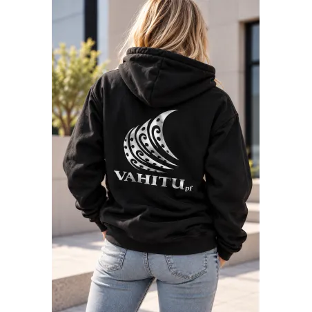 Sweat-shirt noir VAHITU – Motif vague polynésienne