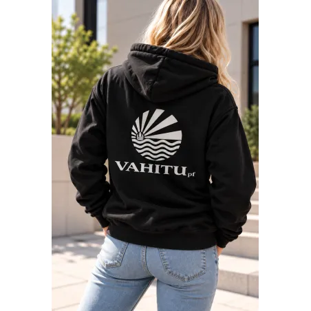 Sweat-shirt noir à capuche VAHITU – Drapeau polynésien