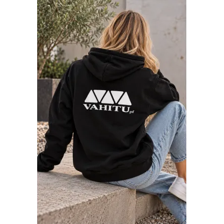 Sweat à capuche noir VAHITU – Motif dents de requin polynésiennes