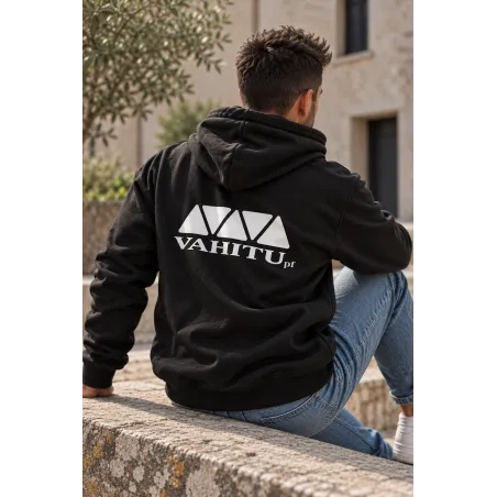Sweat à capuche noir VAHITU – Motif dents de requin polynésiennes
