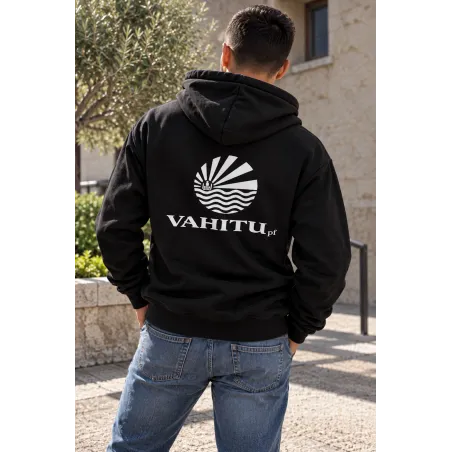 Sweat-shirt noir à capuche VAHITU – Drapeau polynésien