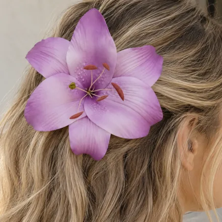 Grande barrette fleur violette pour cheveux – 16 cm