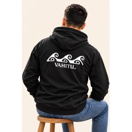 Sweat noir à capuche VAHITU.pf – Motif polynésien -Esprit Océan