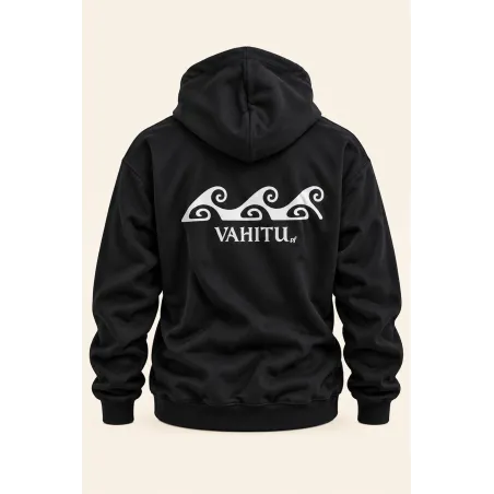 Sweat noir à capuche VAHITU.pf – Motif polynésien -Esprit Océan
