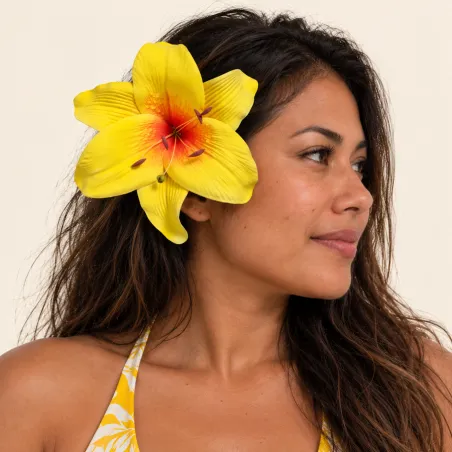 Grande fleur jaune artificielle – Accessoire cheveux