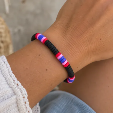 Bracelet Surfeur Noir et Multicolore – Style Heishi