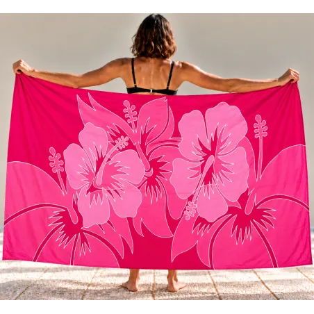Paréo rose fuchsia à fleurs d’hibiscus – Tahiti et ses îles
