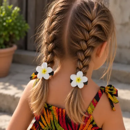 Barrettes fleurs de tiaré blanches et jaunes pour enfant