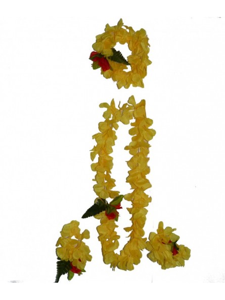 Ensemble colliers de fleurs, couronne, bracelets - Jaune