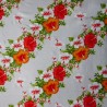 Tissu blanc et rouge Hawaïen frise fleurie