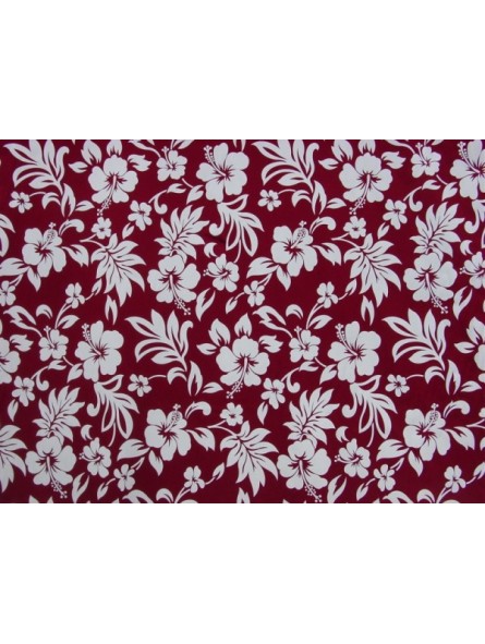 Tissu Tahitien Hibiscus Bordeaux