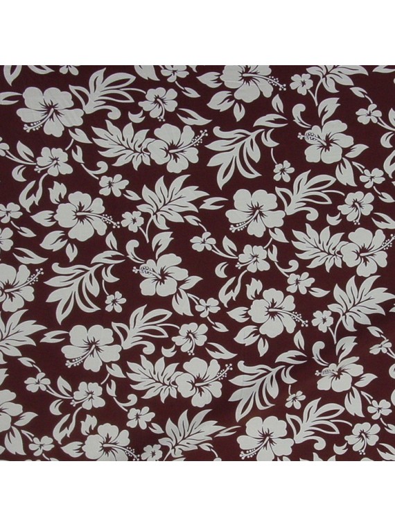 TISSU tahitien marron FLEURS HIBISCUS