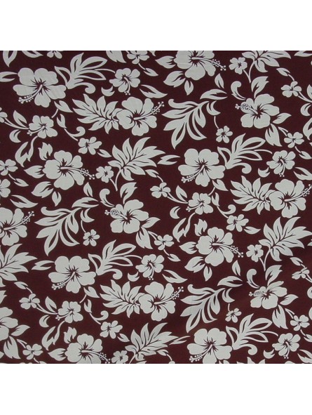 TISSU tahitien marron FLEURS HIBISCUS