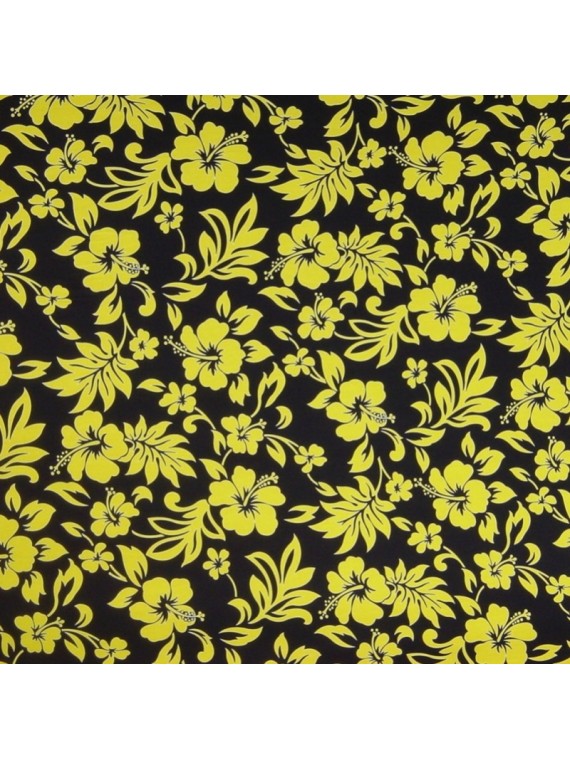 TISSU NOIR ET JAUNE HIBISCUS BEST SELLER