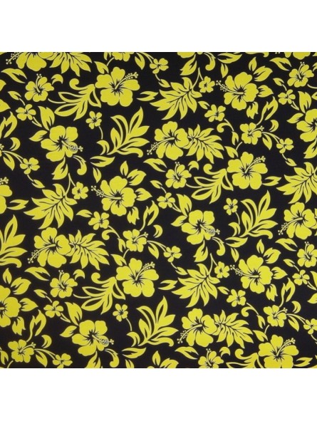 TISSU NOIR ET JAUNE HIBISCUS BEST SELLER