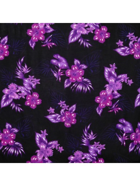 Tissu Noir à fleurs violettes bouquet