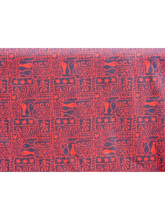 Tissu rouge et bleu marine petit poisson tapa naif