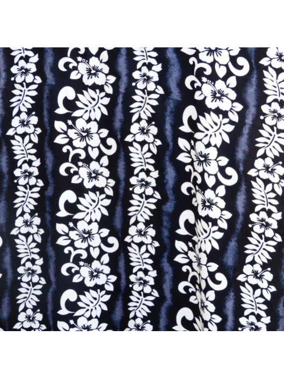 Tissu noir anthracite hibiscus line