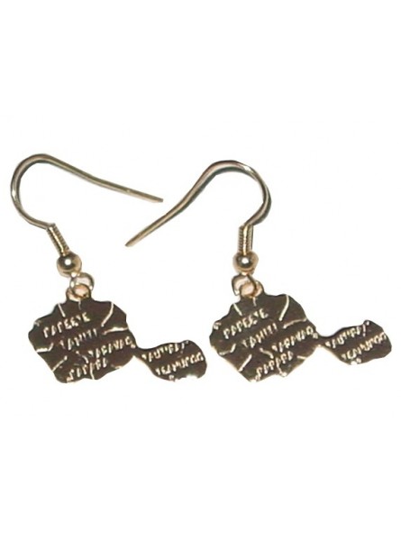 Boucle d'oreille carte Tahiti en plaqué or