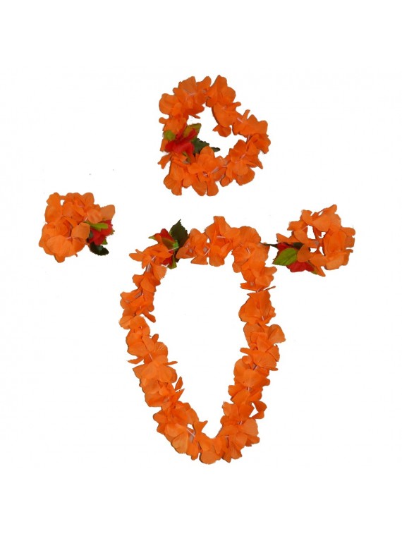 Ensemble colliers de fleurs, couronne, bracelets - Orange