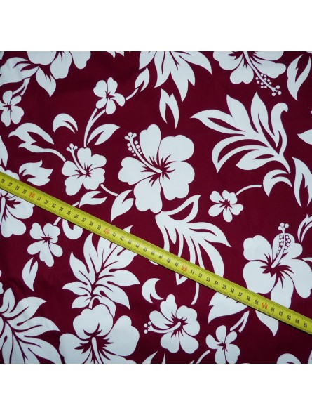 Tissu Tahitien Hibiscus Bordeaux
