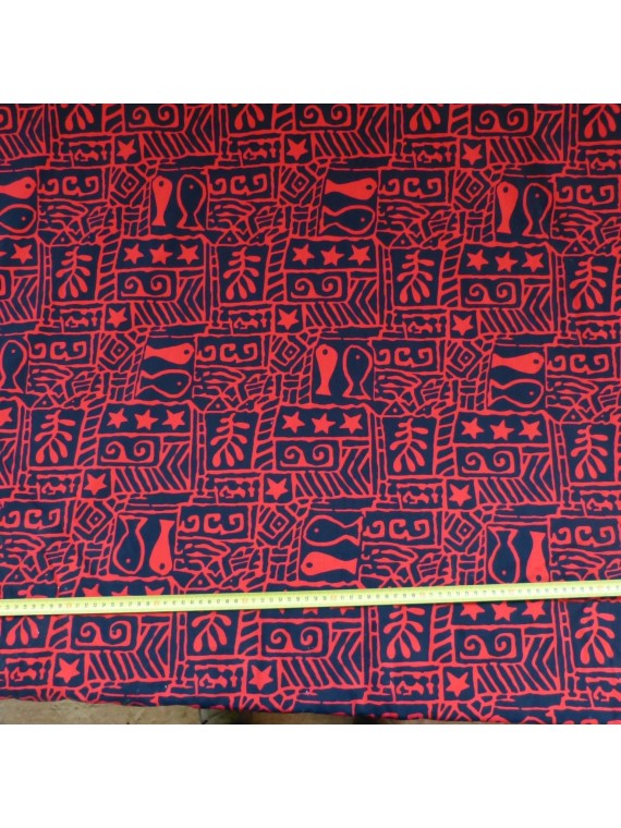 Tissu rouge et bleu marine petit poisson tapa naif