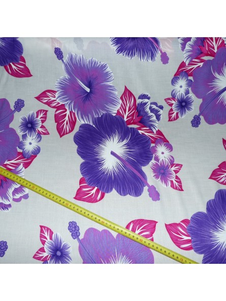 Tissu Blanc et violet Hibiscus kekona