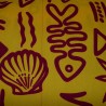Tissu Jaune poisson et coquillages bordeaux