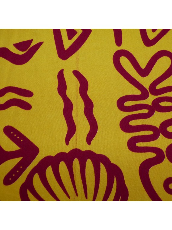 Tissu Jaune poisson et coquillages bordeaux