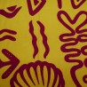 Tissu Jaune poisson et coquillages bordeaux