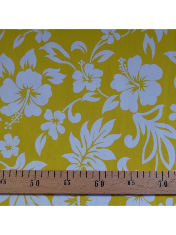 TISSU HIBISCUS JAUNE ET BLANC BEST SELLER