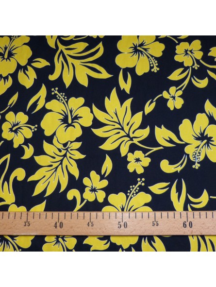 TISSU NOIR ET JAUNE HIBISCUS BEST SELLER