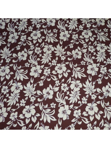 TISSU tahitien marron FLEURS HIBISCUS