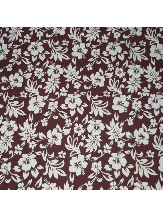 TISSU tahitien marron FLEURS HIBISCUS