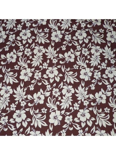TISSU tahitien marron FLEURS HIBISCUS