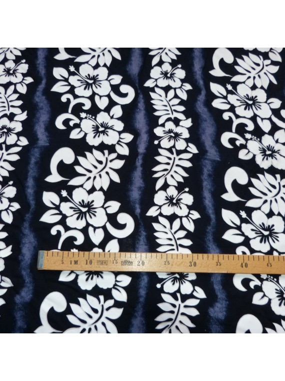 Tissu noir anthracite hibiscus line
